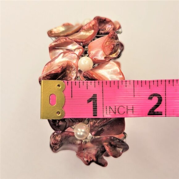 Wine Red Shell White Pearls Adjustable Cuff Bracelet Bangle - NEW - Picture 14 of 16